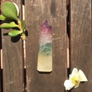 Rainbow Fluorite Tower with rare yellow coloring